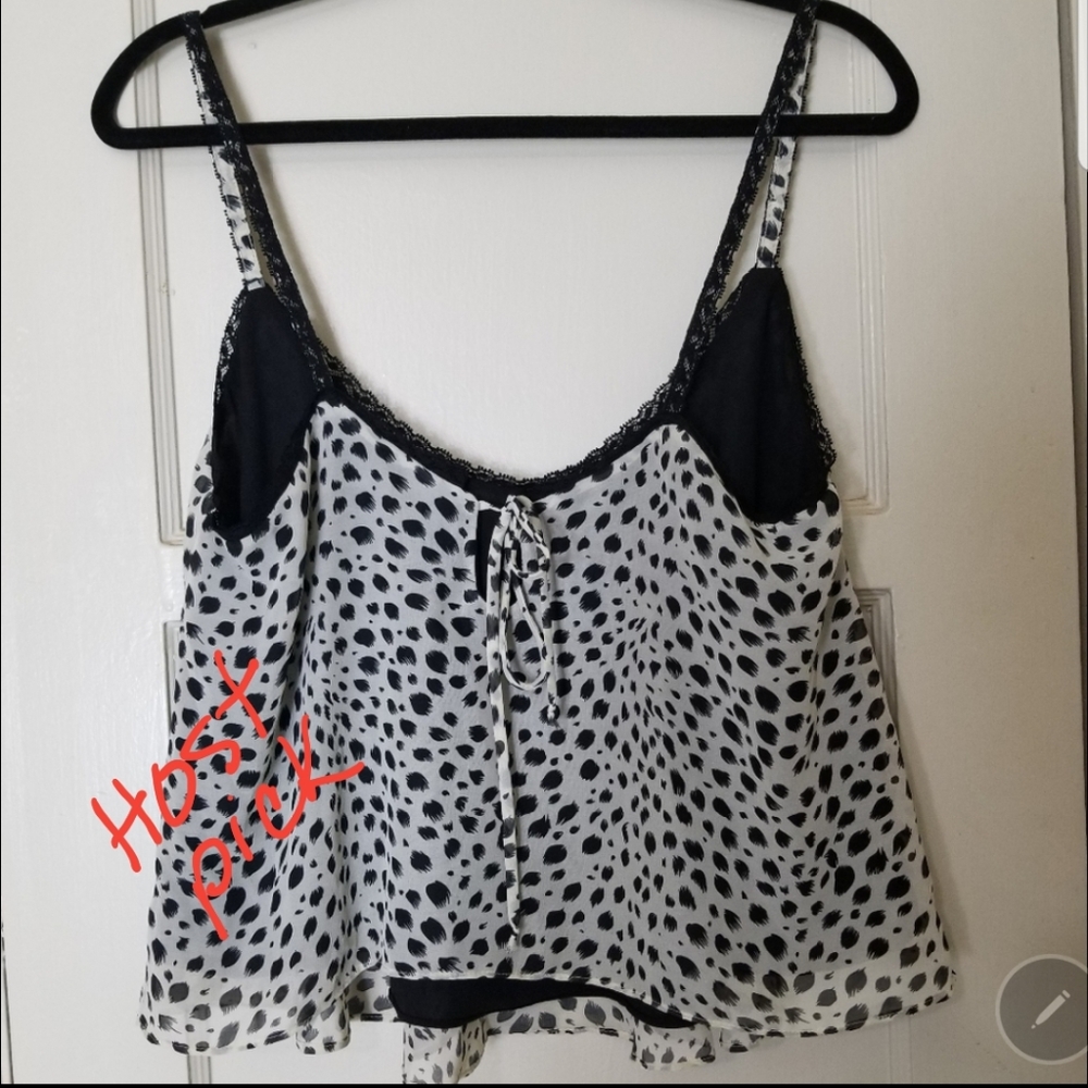 Free People Black and White Spotted Chiffon Camisole
